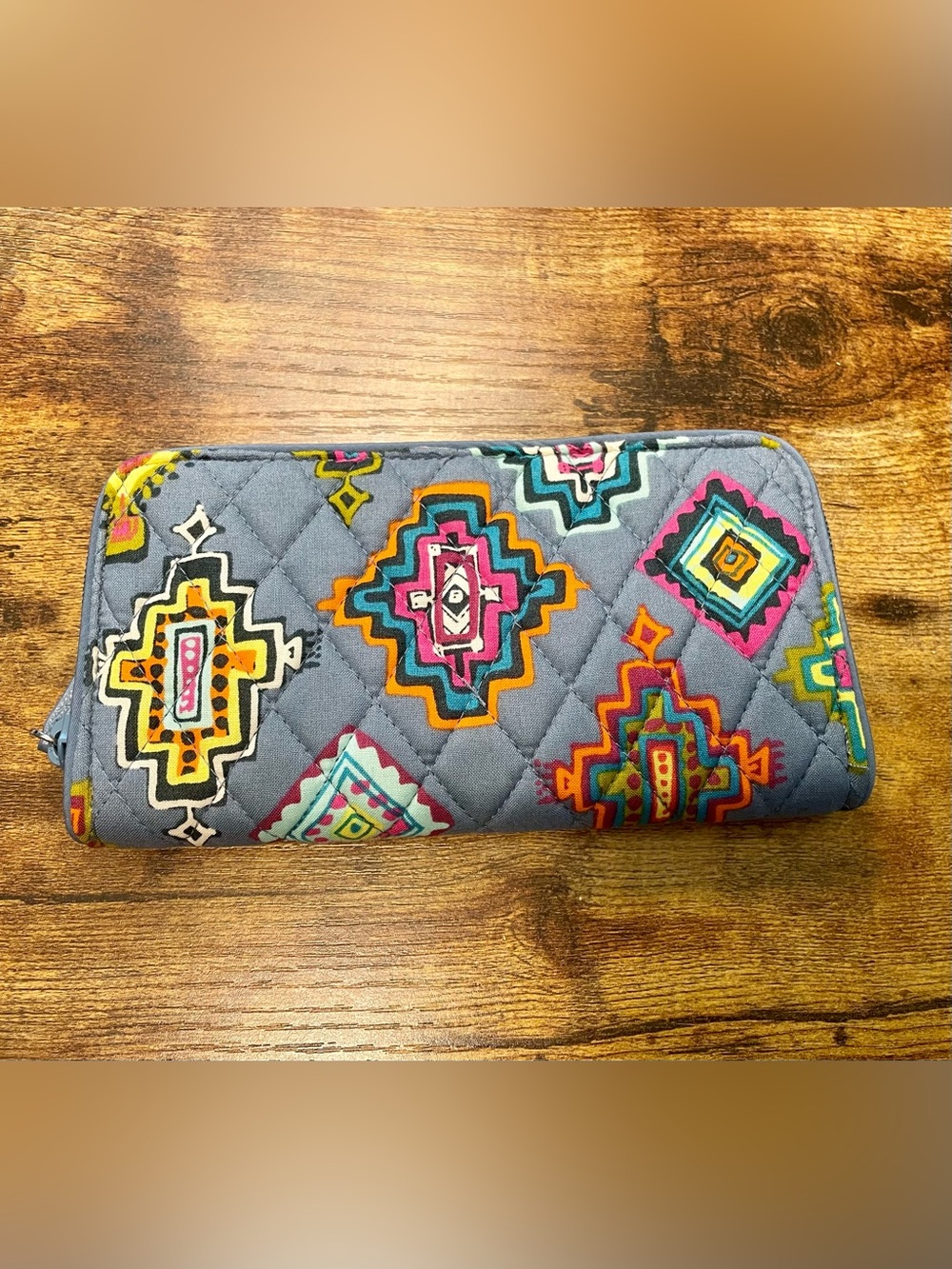 Vera Bradley Gray Quilted Wallet with Multicolor Aztec Print